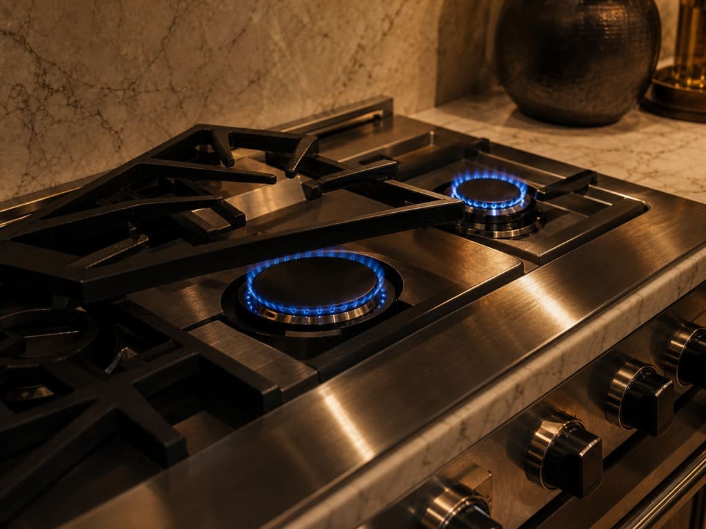 Viking sealed-gas cooktop being serviced in a Danville kitchen